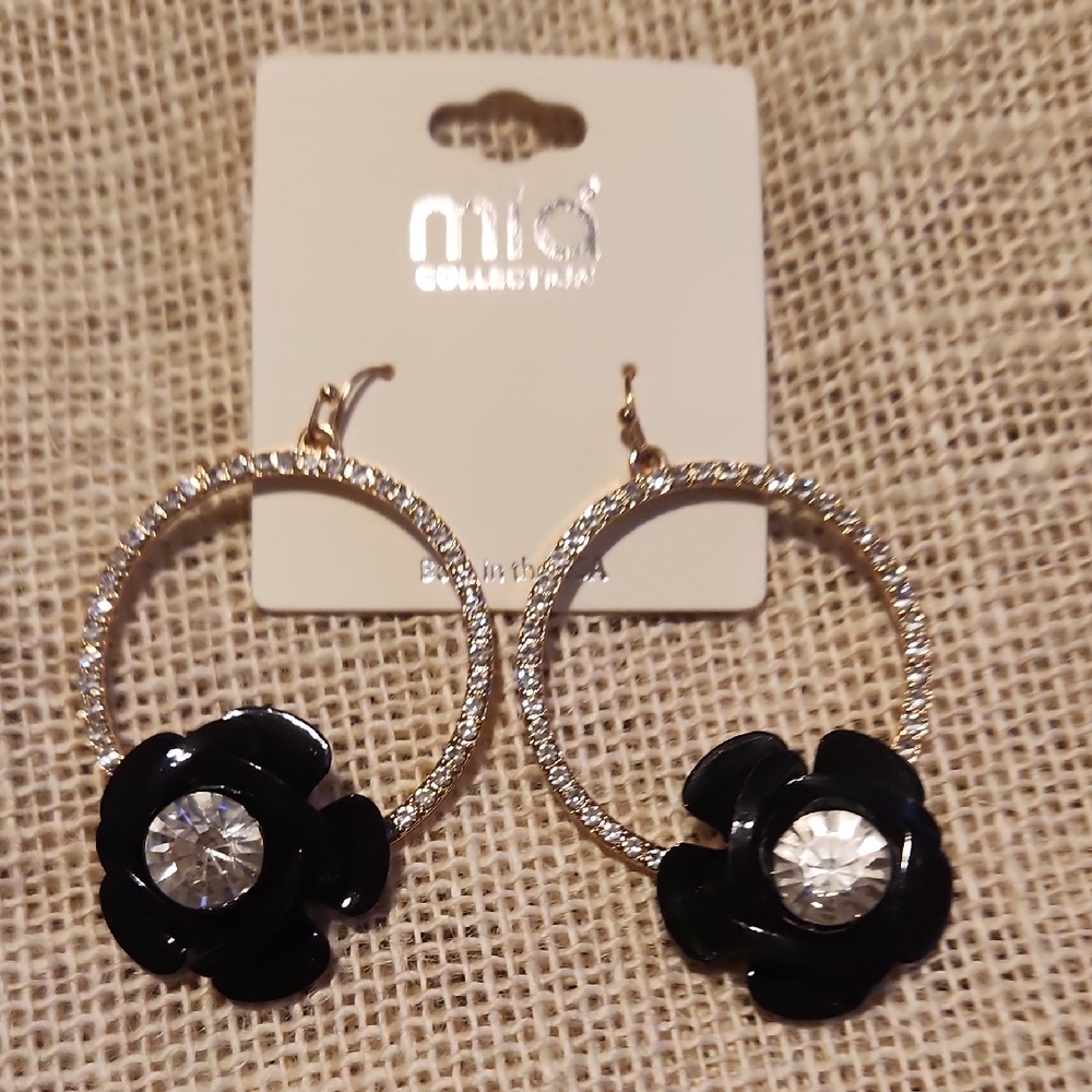 🔥3 For 10🔥 MIA COLLECTION Black and Gold Crystal Hoop Earrings